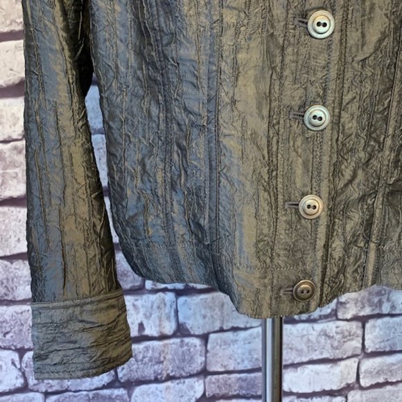 Chico's Shiny Puckered Fabric Jacket Size L - Picture 3 of 12